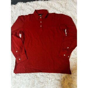 Men Long sleeve basic button henley cinnamon pique pullover t-shirt L